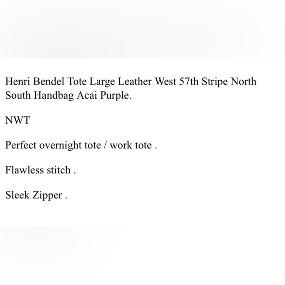 Henri Bendel Tote Large Leather West 57th Stripe North South Handbag Acai Purple - Picture 9 of 9